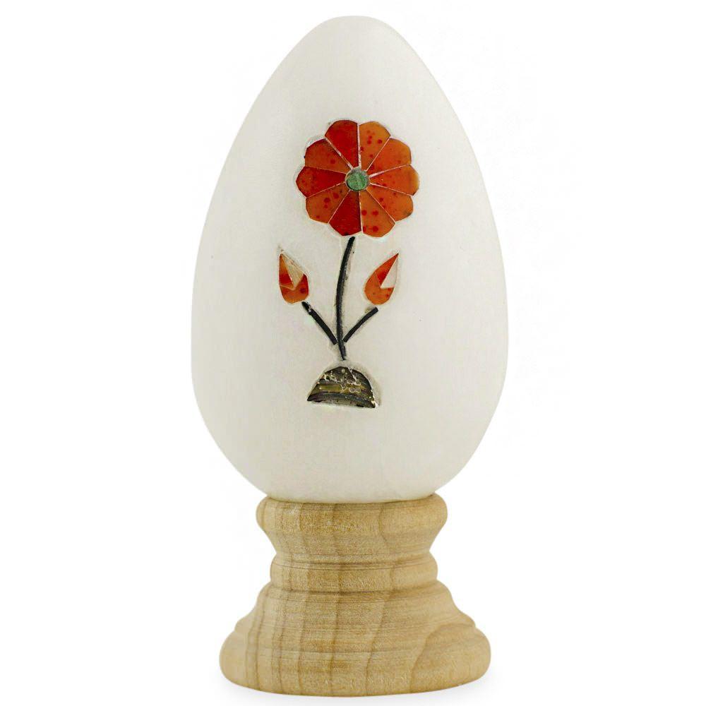 Hand Carved And Inlaid Flowers Gemstone Easter Egg