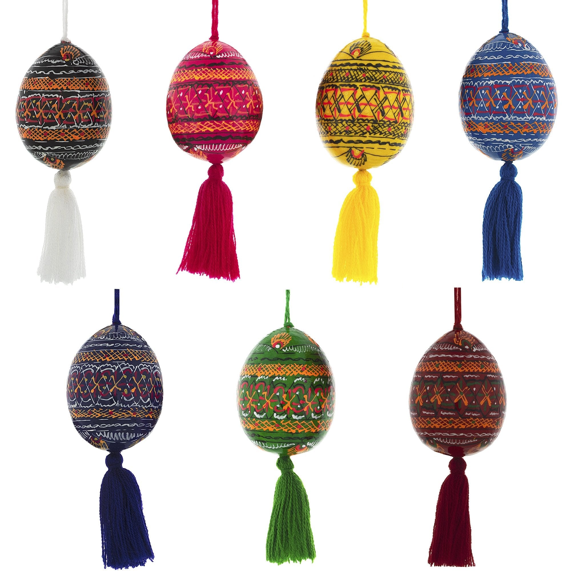 Set Of 7 Wooden Ukrainian Easter Egg Ornaments