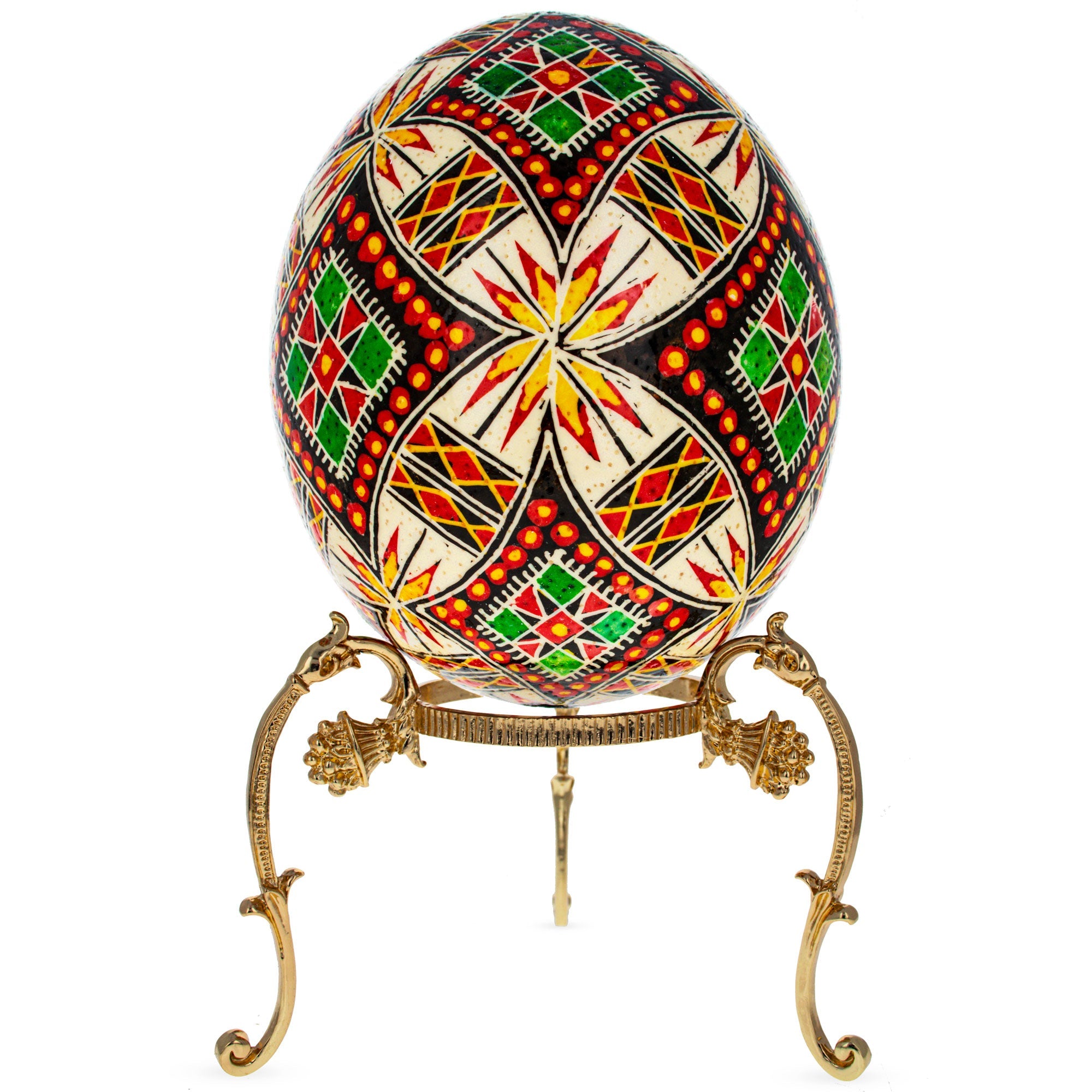 Traditional Geometrical Center Triangle Ostrich Blown Batik Technique Ukrainian Easter Egg Pysanky