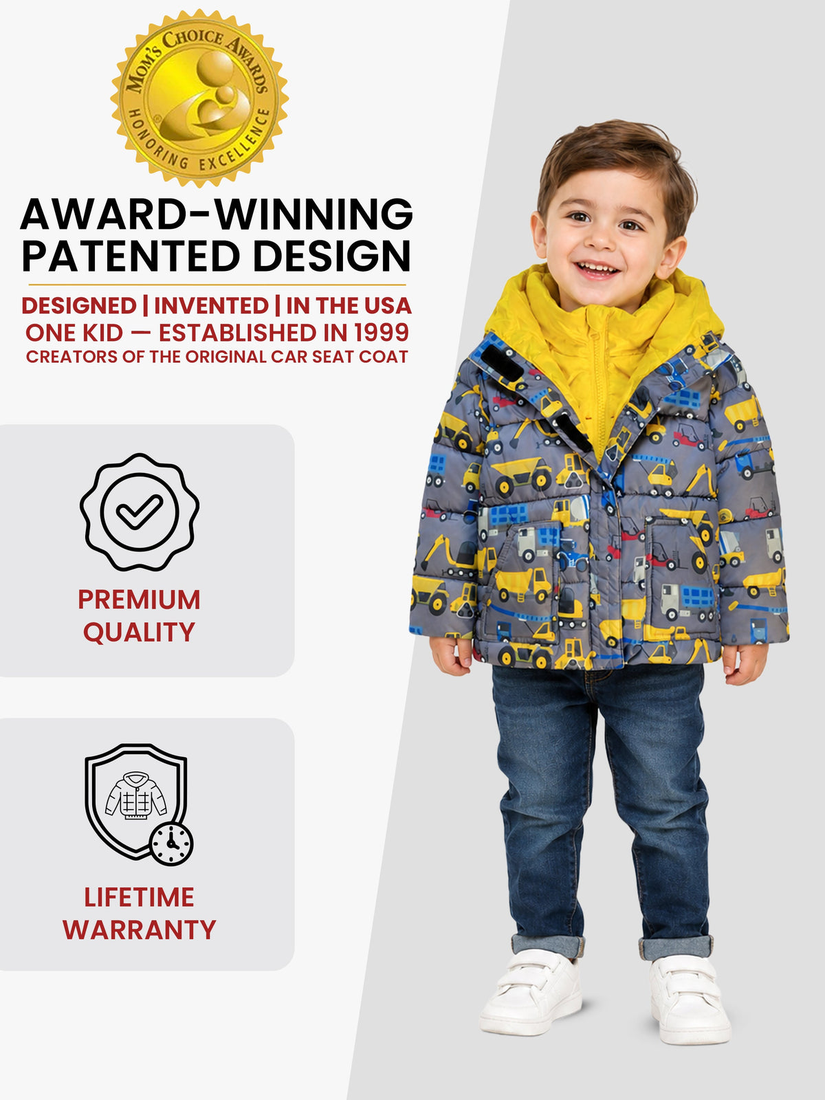 Car Seat Coat | The Road Coat Vegan - Construction Print