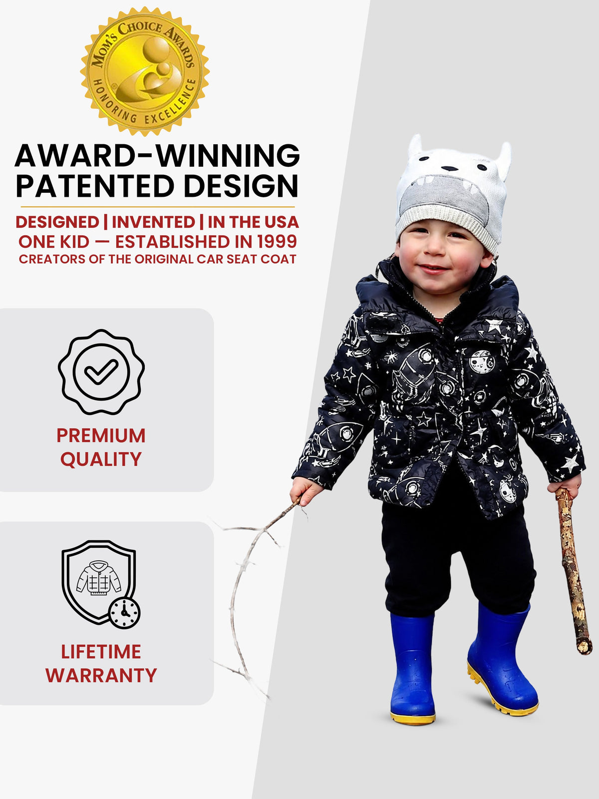 Car Seat Coat | The Road Coat Vegan - Rocketship Print