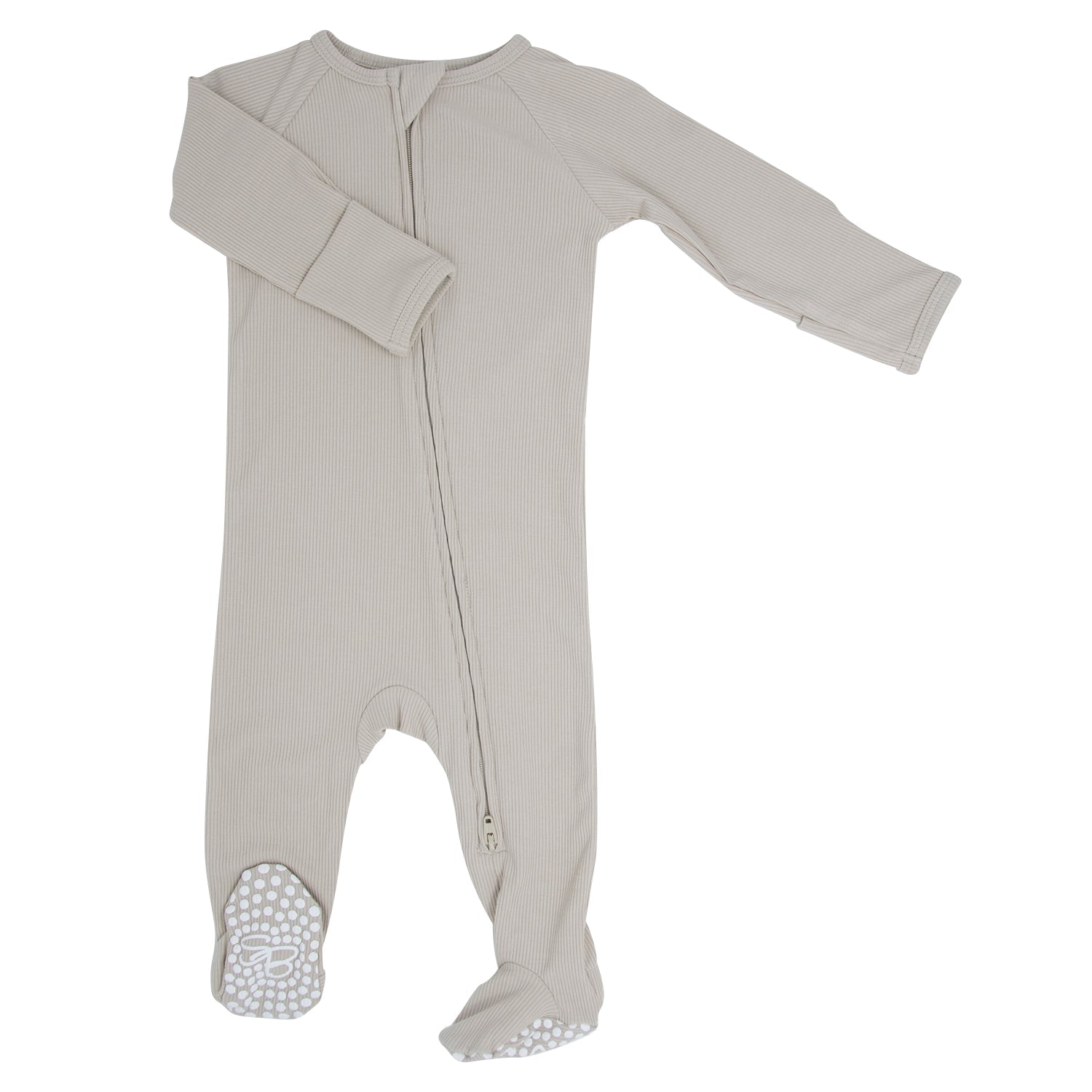 Zipper Footie - Oatmeal Ribbed