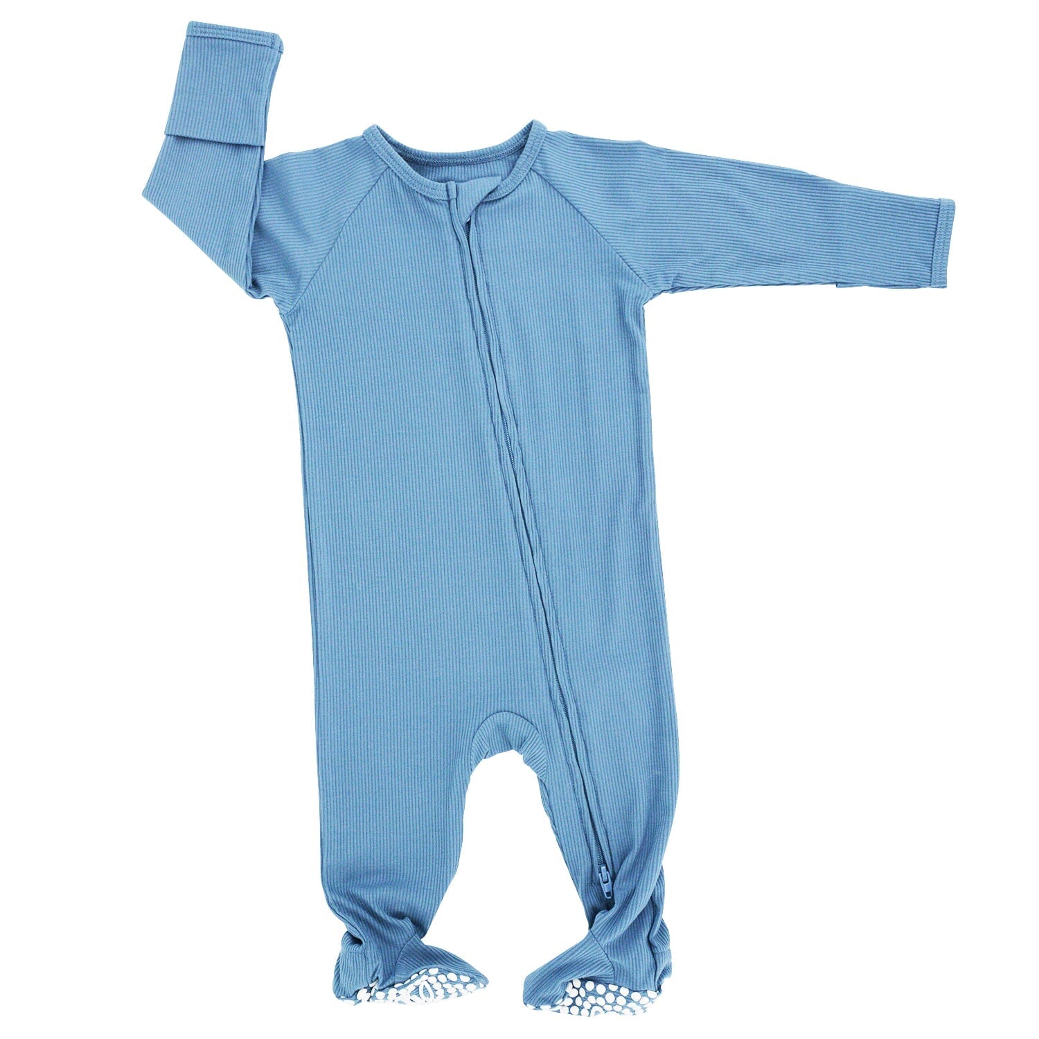 Zipper Footie - Denim Blue Ribbed