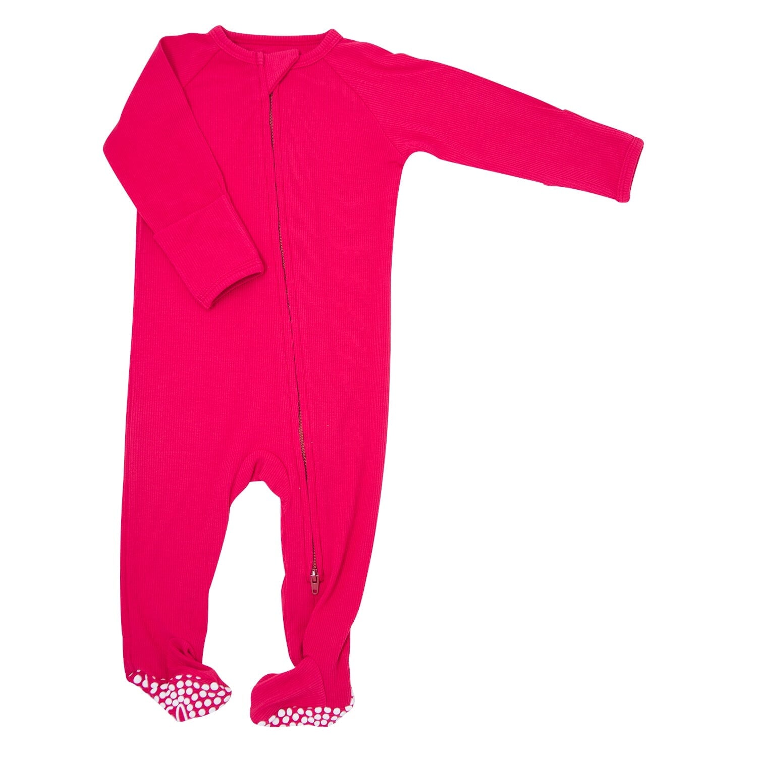 Zipper Footie - Ruby Red Ribbed