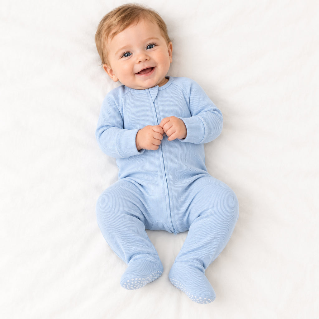 Zipper Footie - Bashful Blue Ribbed