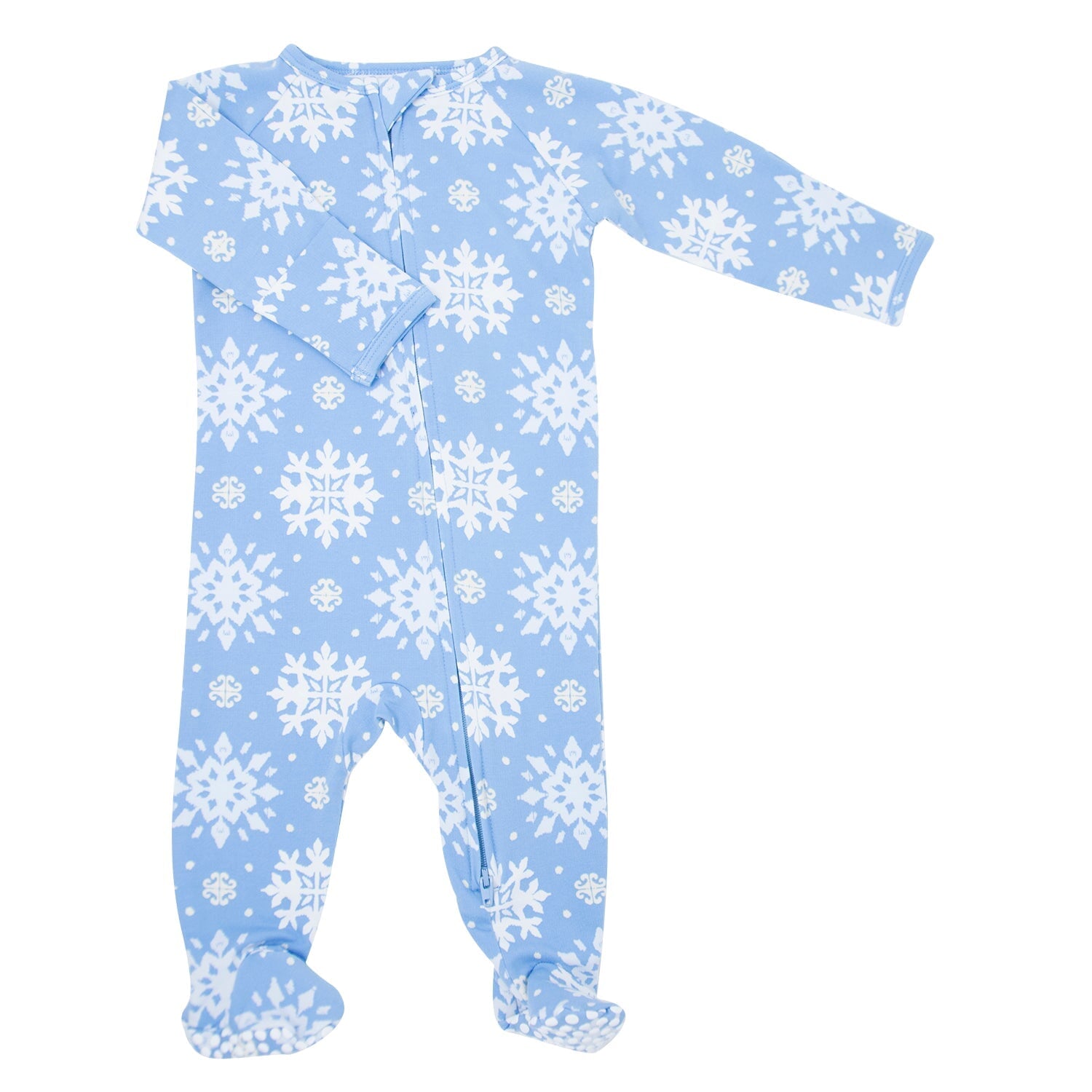 Zipper Footie - Blue Snowflakes