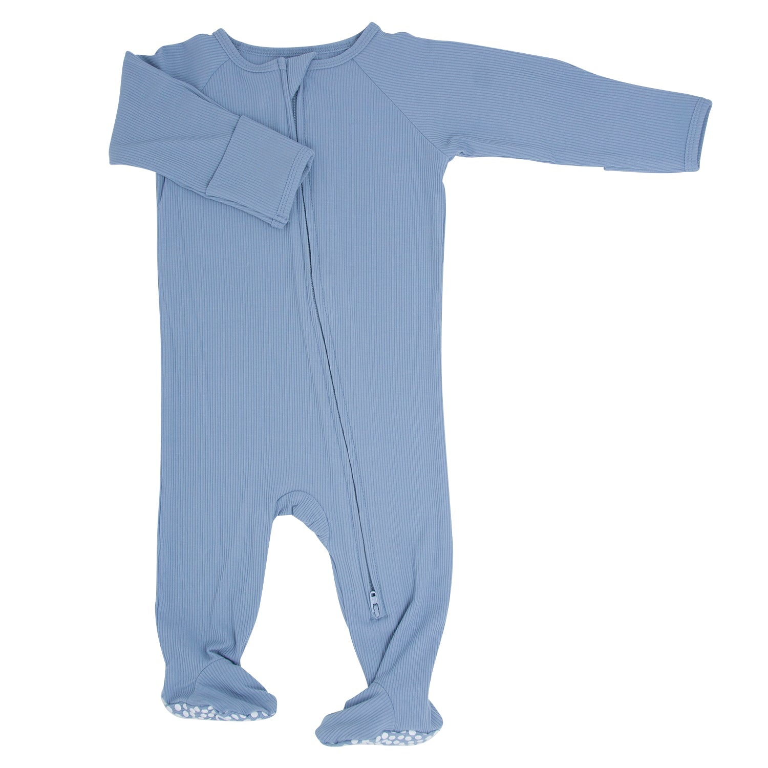 Zipper Footie - Blue Fog Ribbed