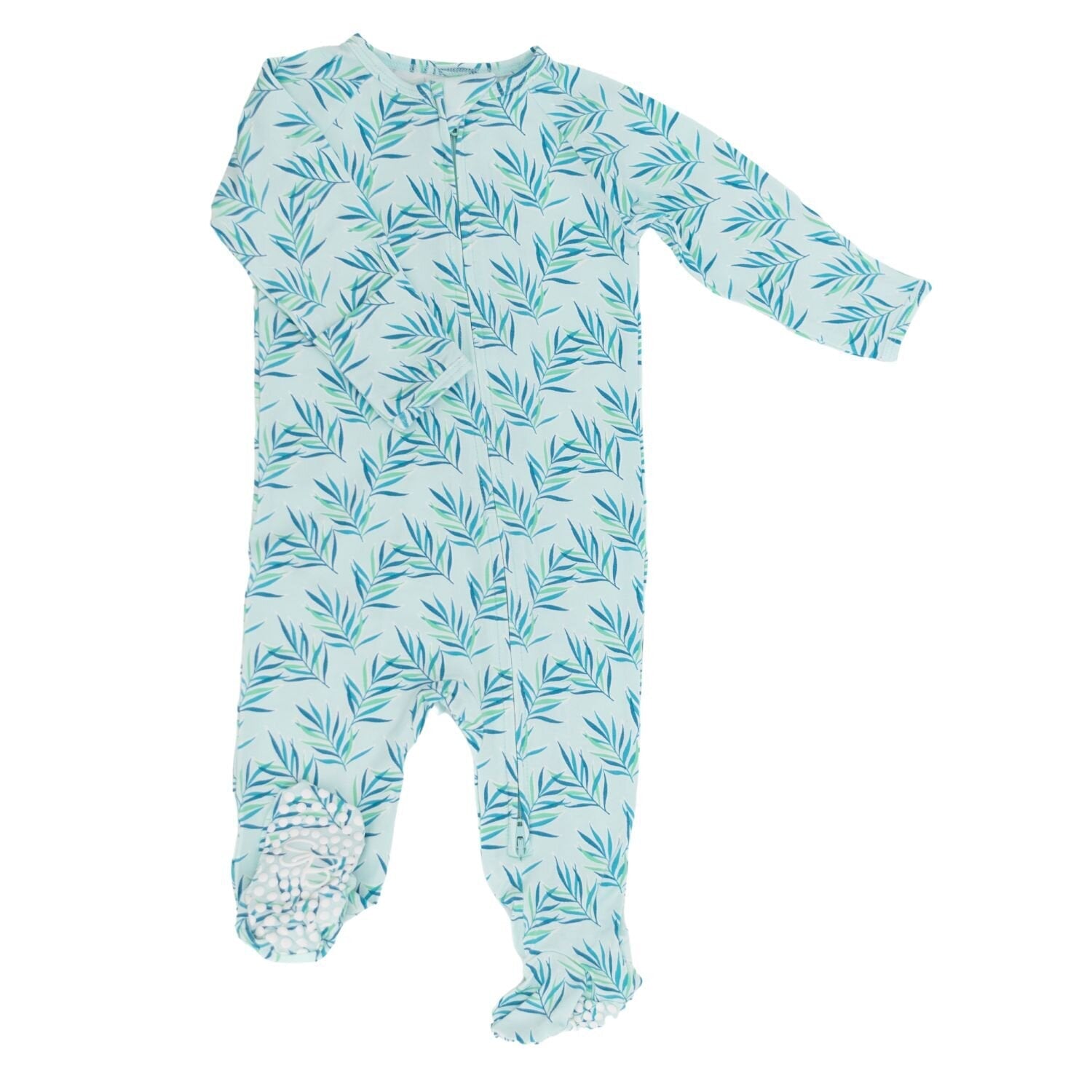 Zipper Footie - Palms Blue