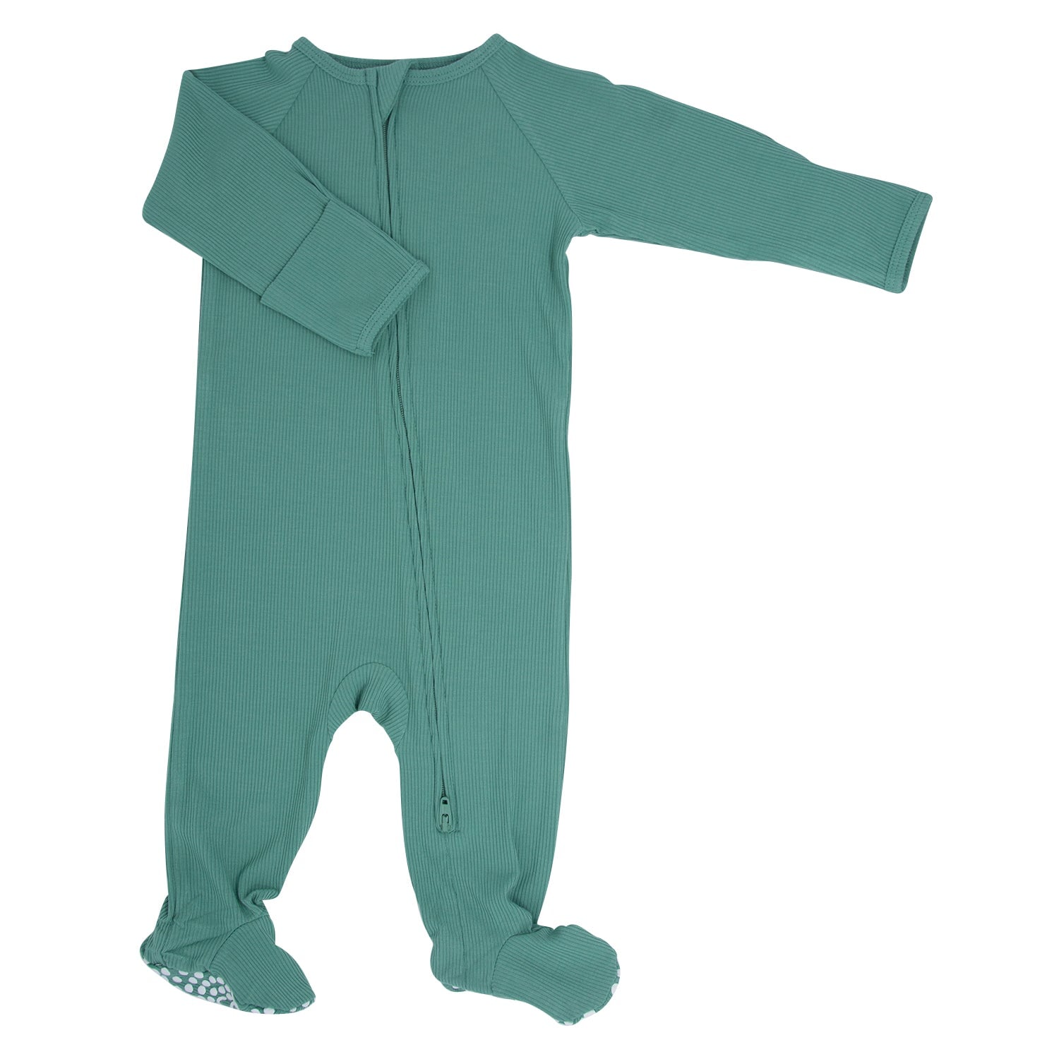 Zipper Footie - Malachite Green Ribbed