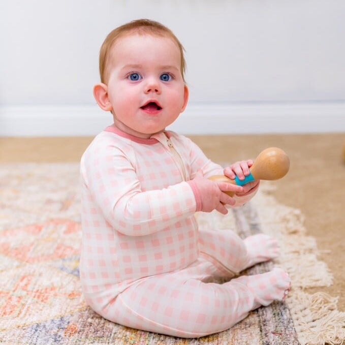 Zipper Footie - Pink Gingham