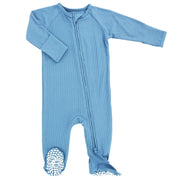 Zipper Footie - Denim Blue Ribbed