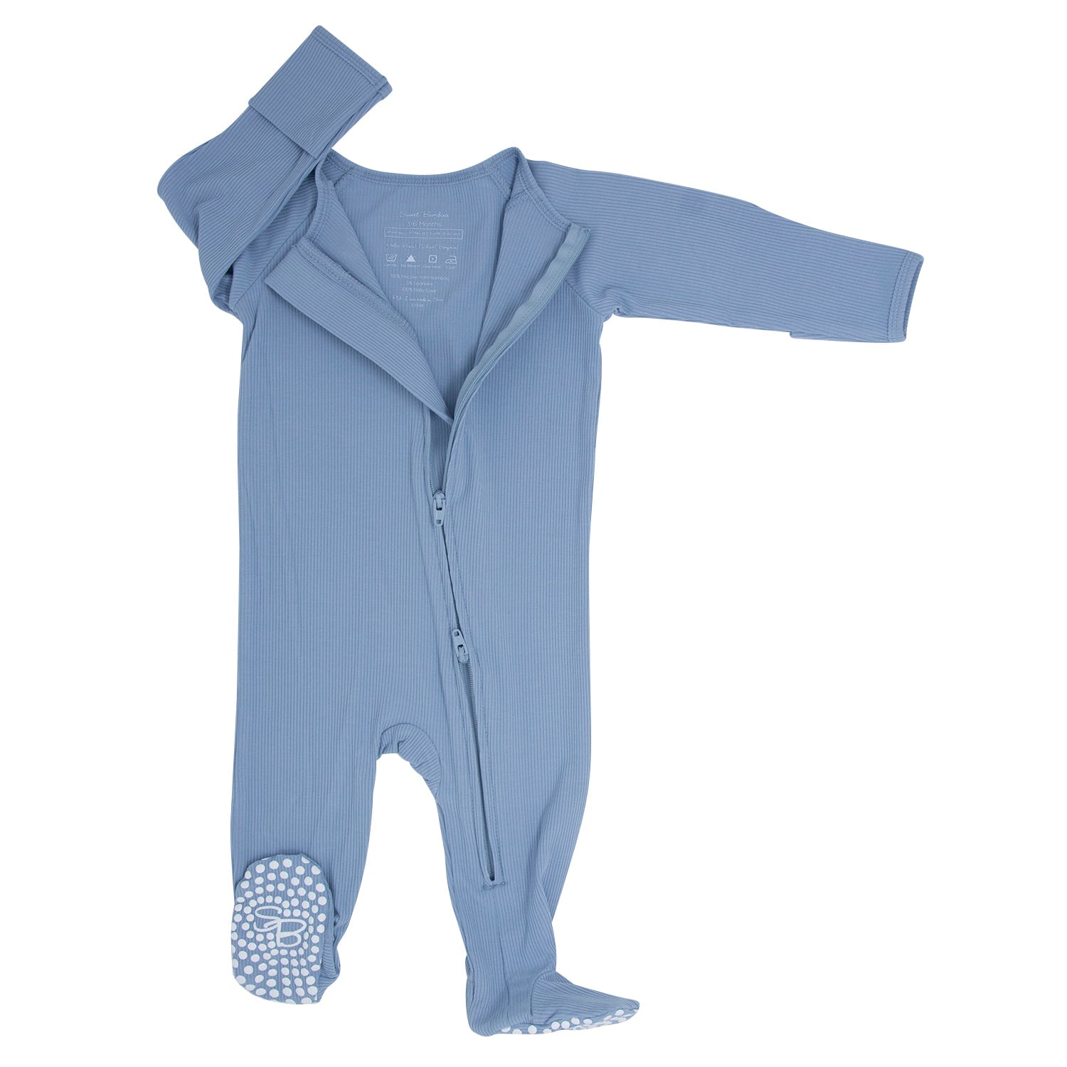 Zipper Footie - Blue Fog Ribbed