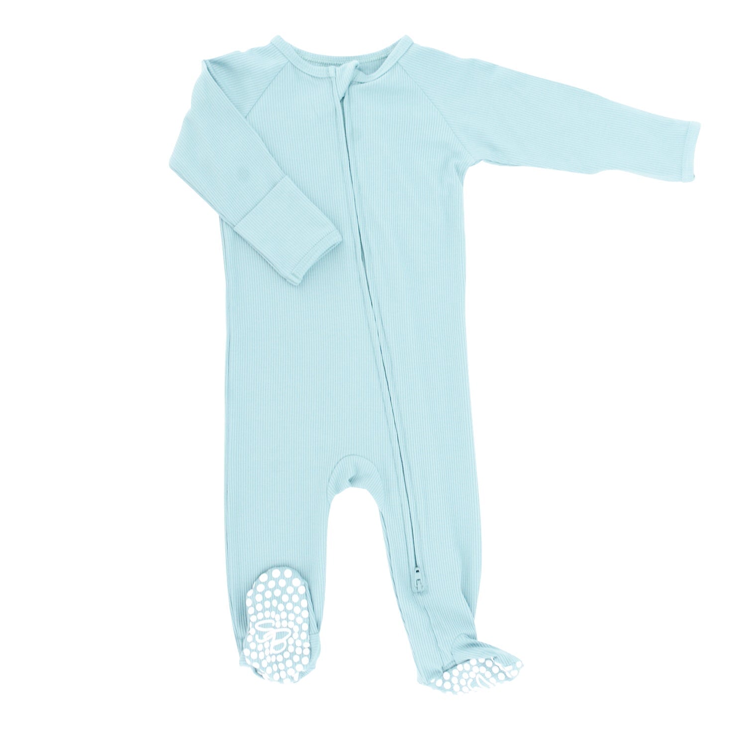 Zipper Footie - Teal Blue Ribbed