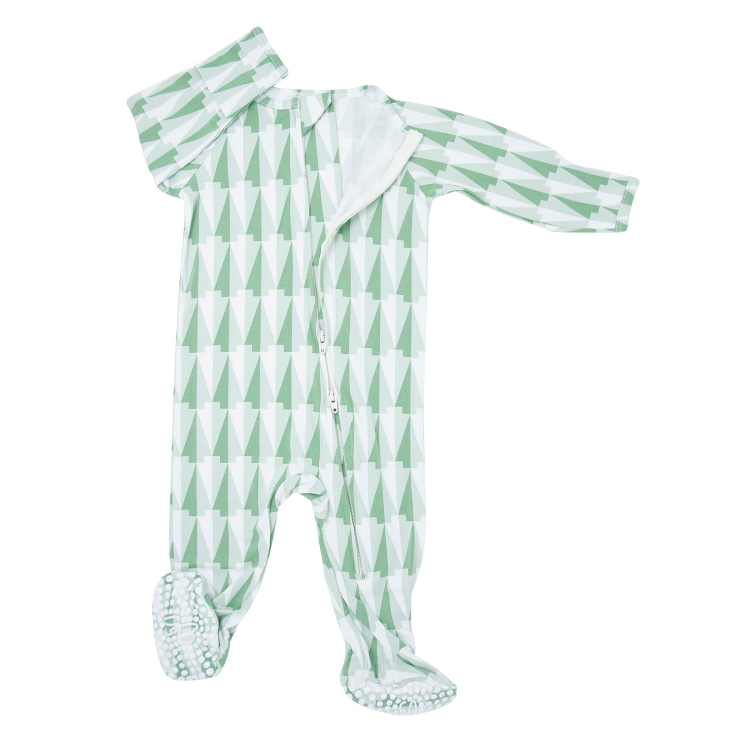 Zipper Footie - Geo Tree Green