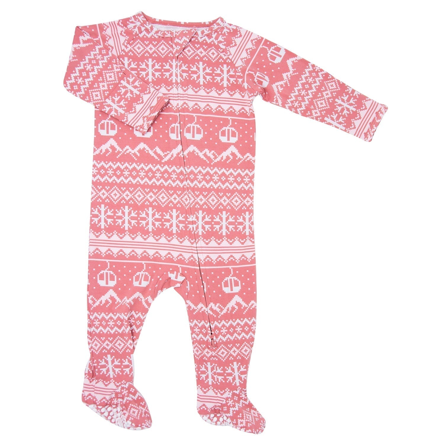 Zipper Footie - Fair Isle Ski Pink