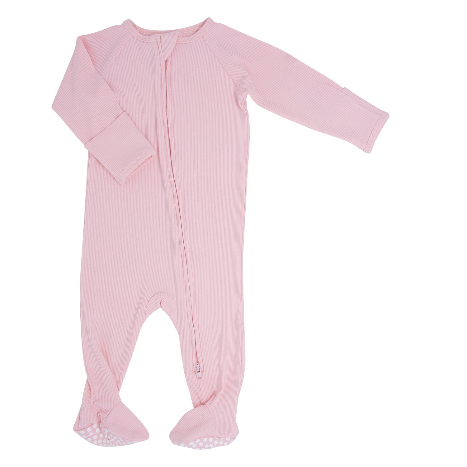 Zipper Footie - Perfect Pink Ribbed