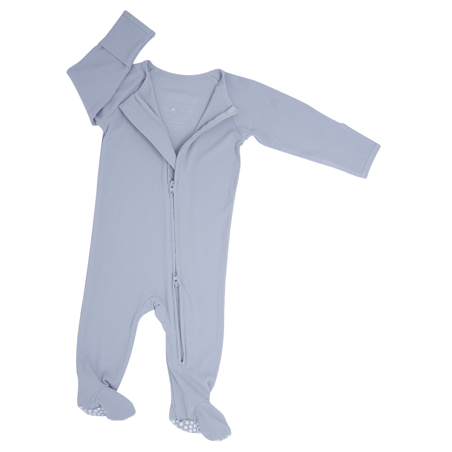 Zipper Footie - Glacial Grey Ribbed