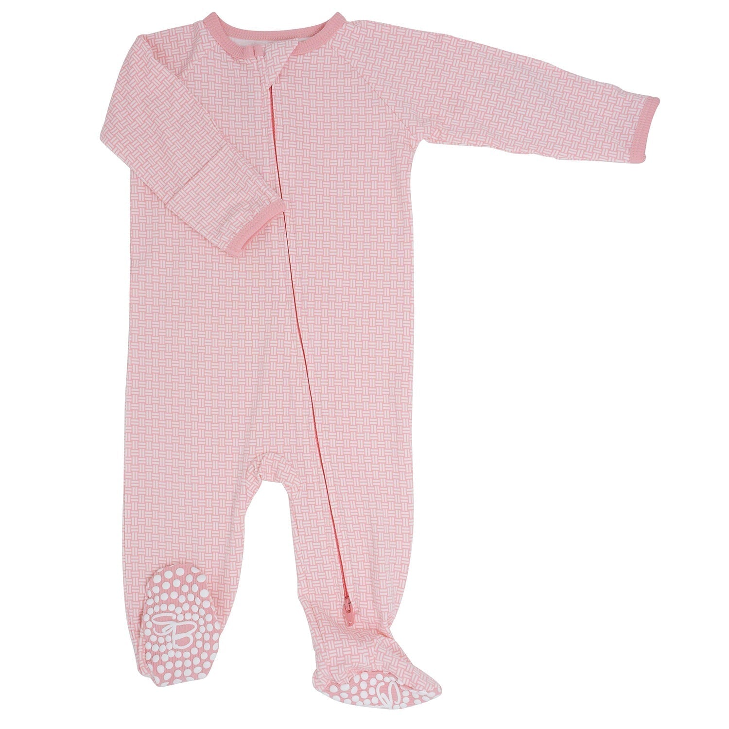 Zipper Footie - Pink Basketweave