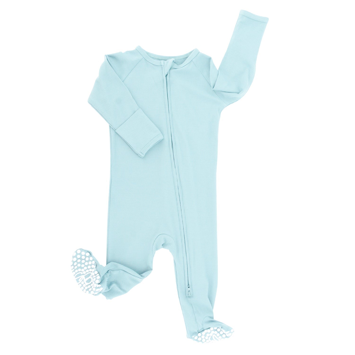 Zipper Footie - Teal Blue Ribbed