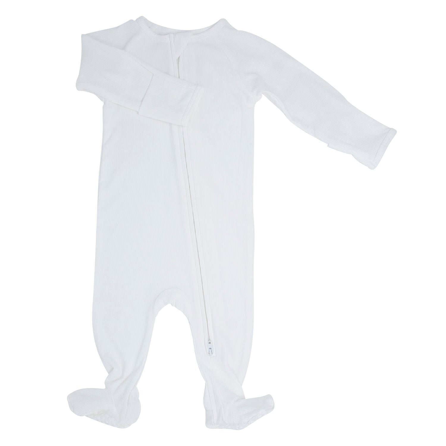 Zipper Footie - Pure White Ribbed