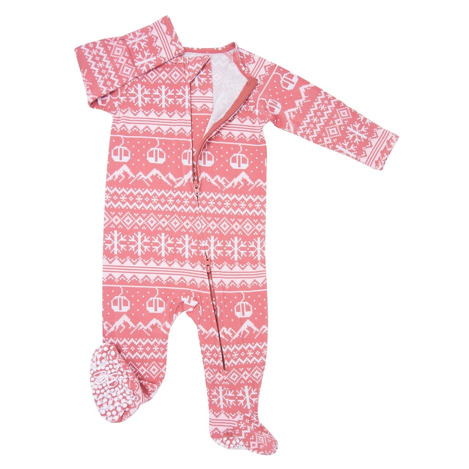 Zipper Footie - Fair Isle Ski Pink