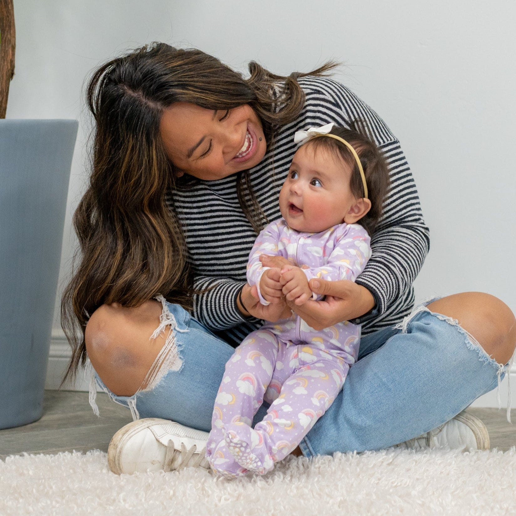 Lavender Rainbows And Clouds Zipper Footie