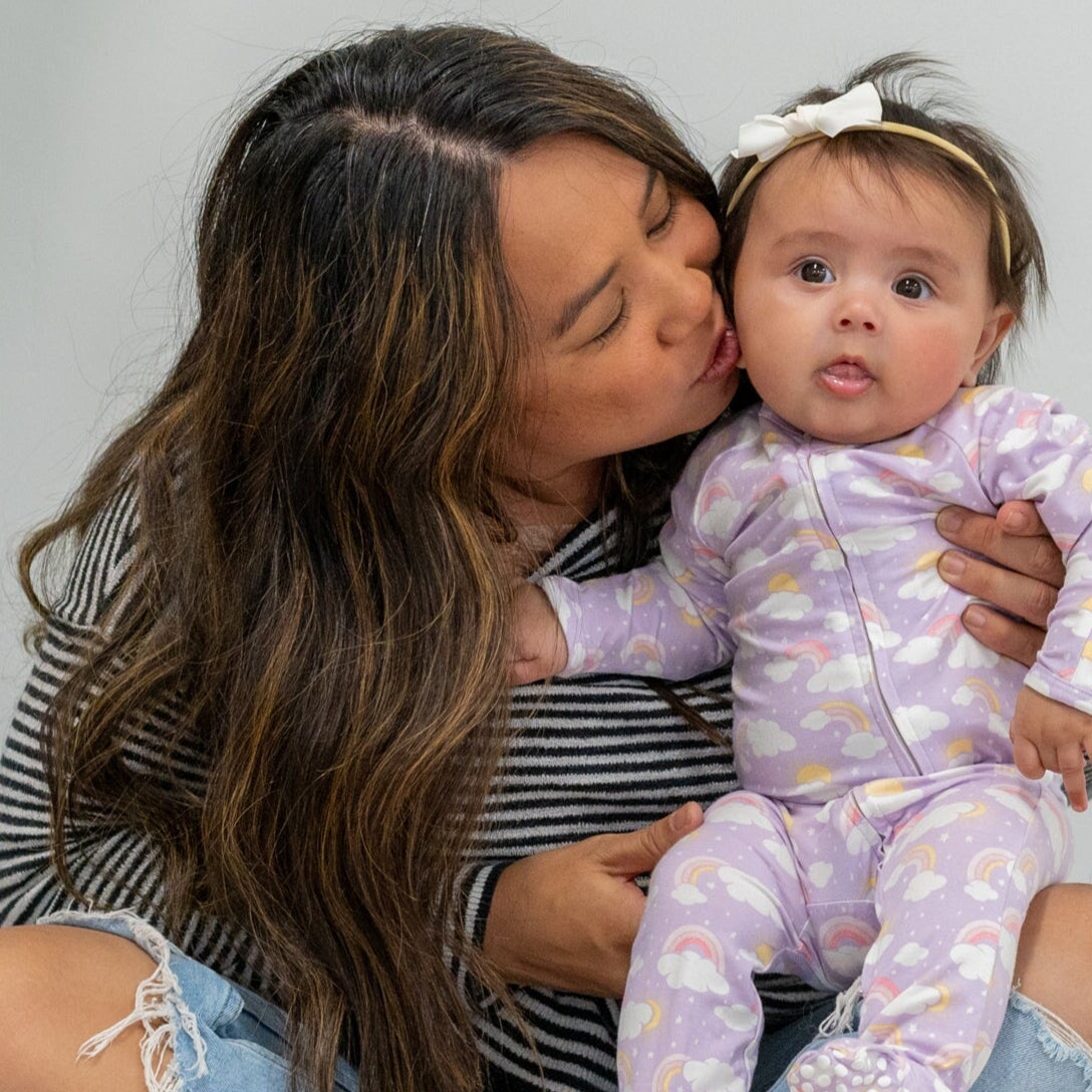 Lavender Rainbows And Clouds Zipper Footie