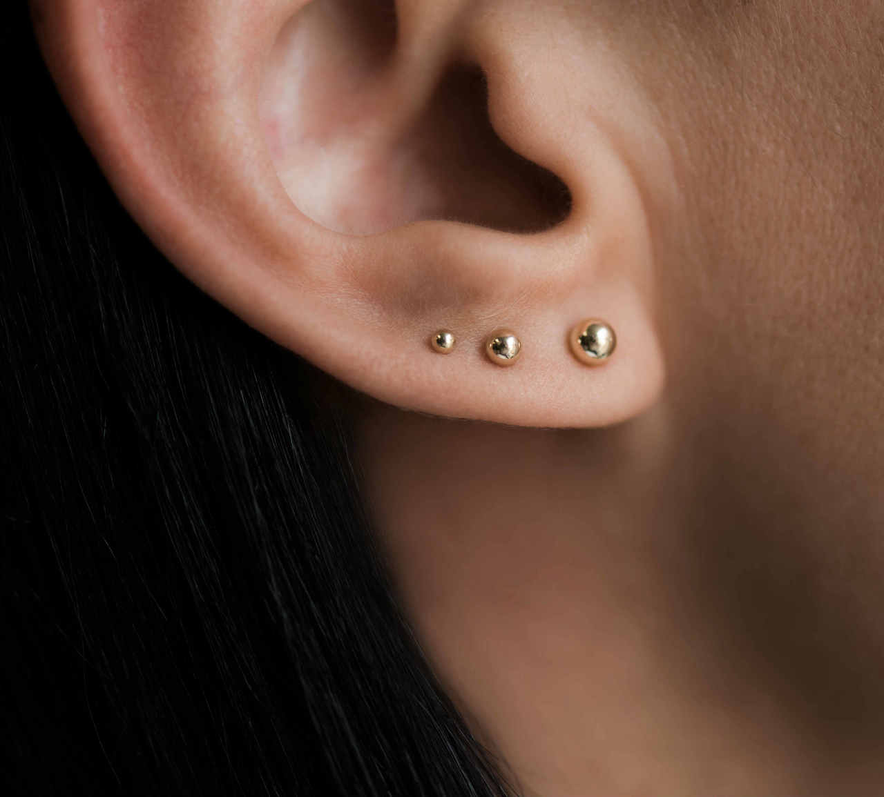 14k Gold Bead Stud Earrings