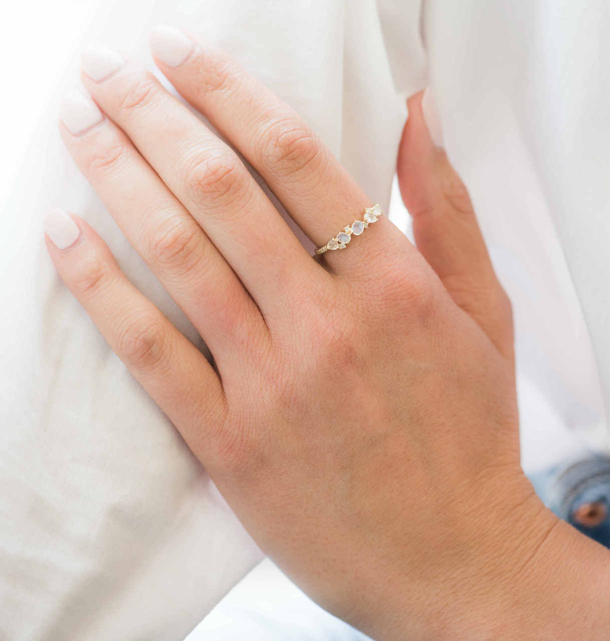 Diamond Moonstone Cluster Ring