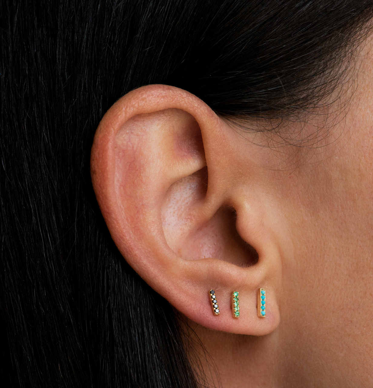 Emerald Bar Stud Earrings