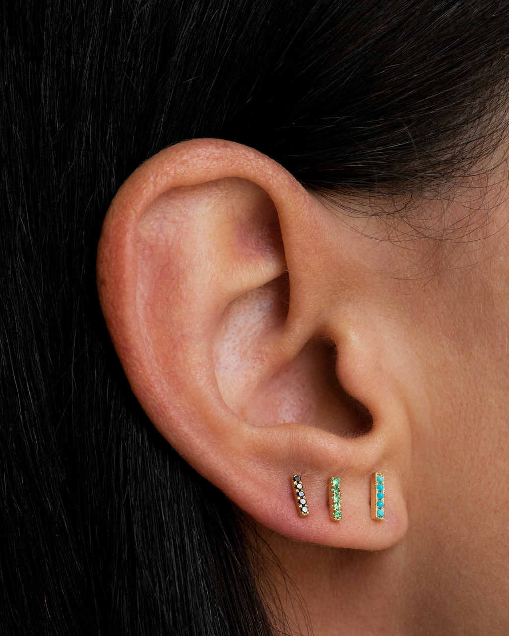 Emerald Bar Stud Earrings