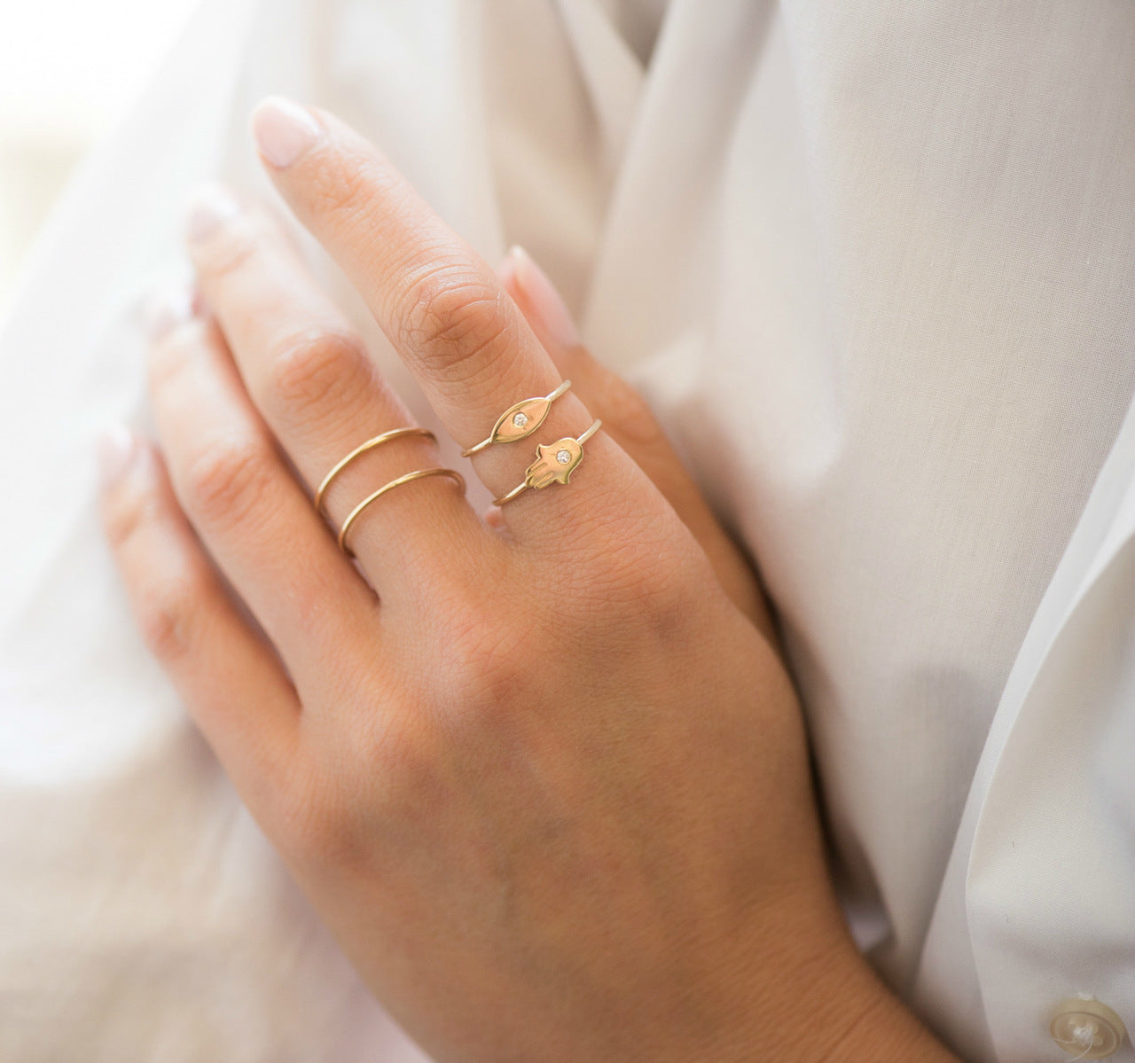 14k Gold Diamond Evil Eye Ring