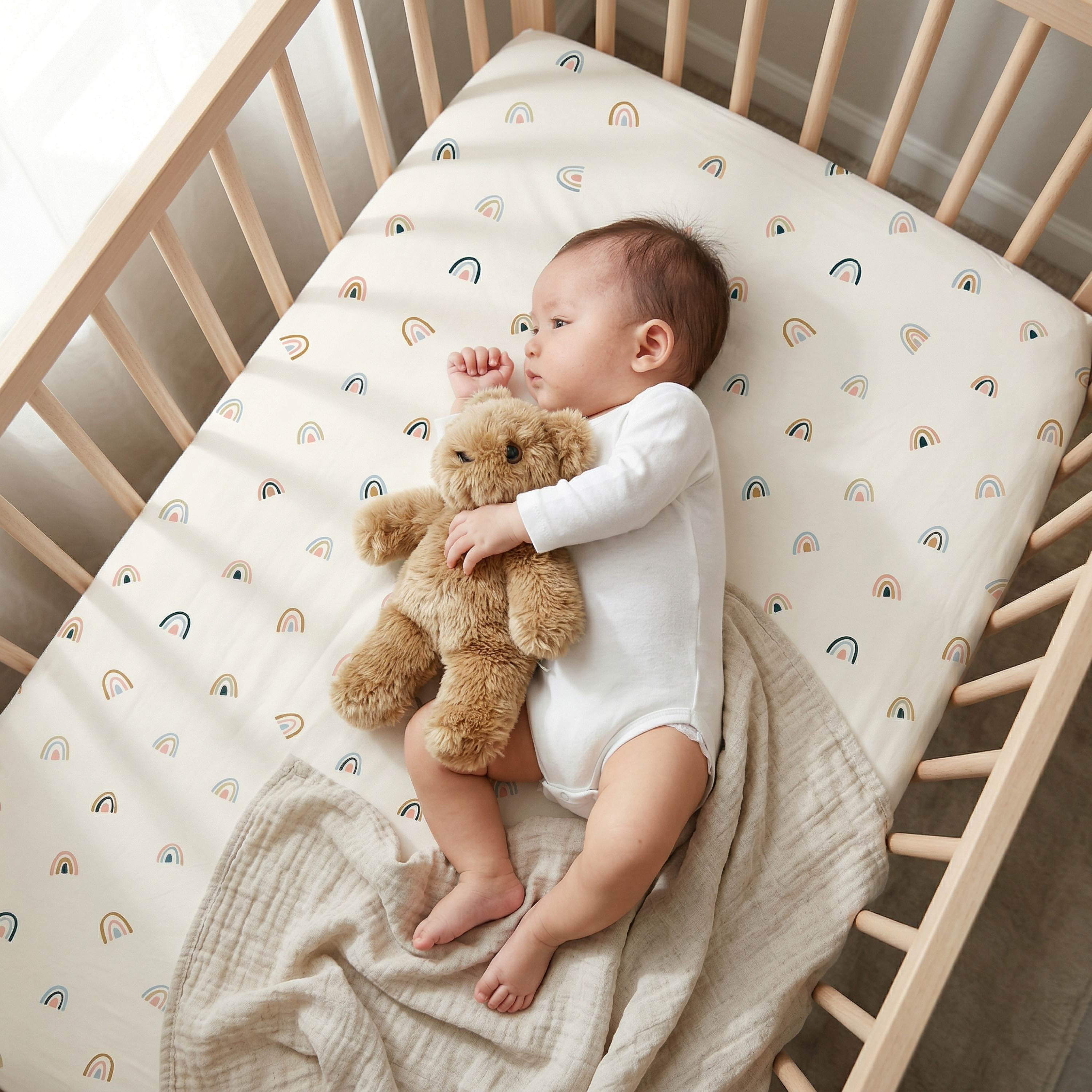 Crib Fitted Sheet With Pillowcase - Over The Rainbow