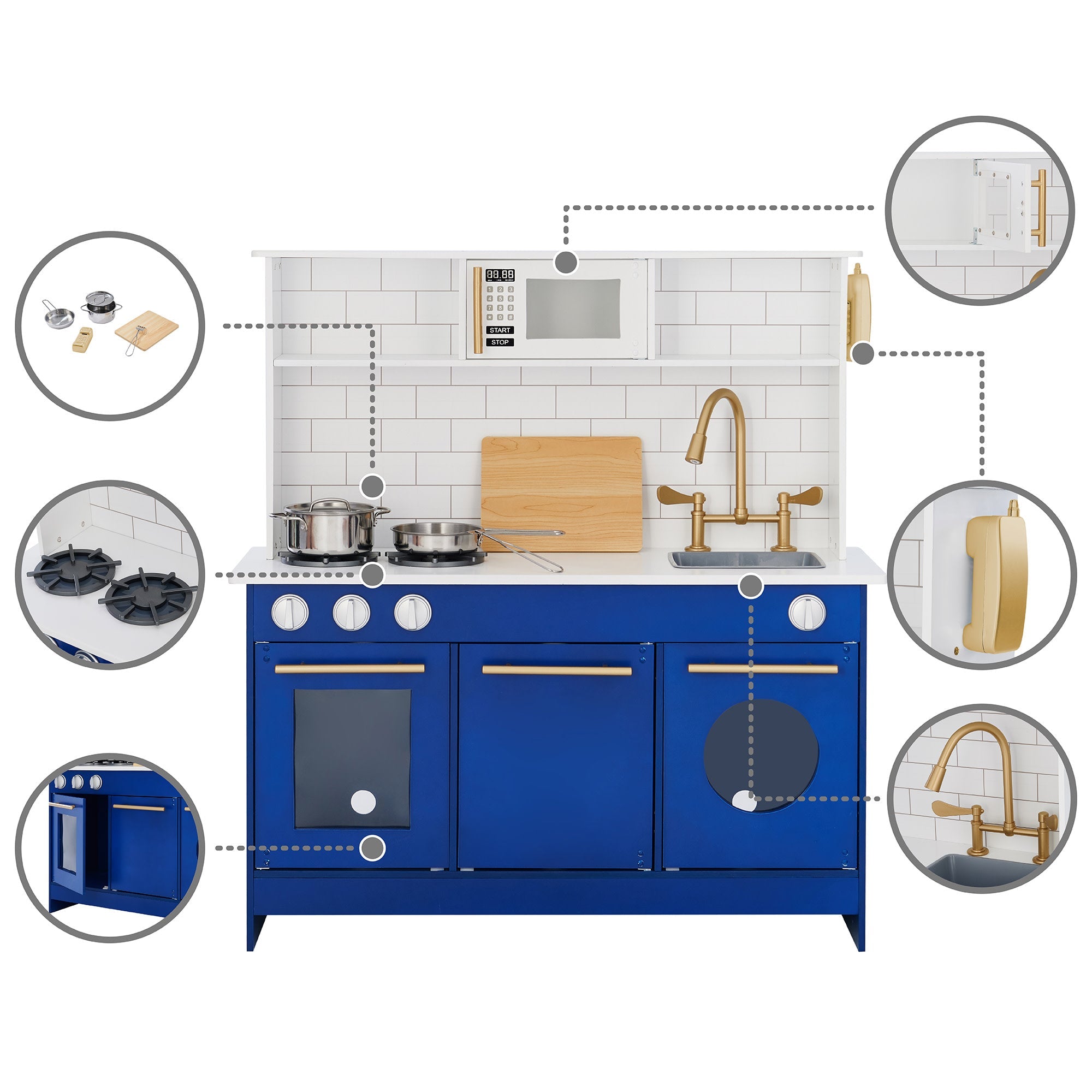 Little Chef Berlin Play Kitchen With Cookware Accessories, White/blue