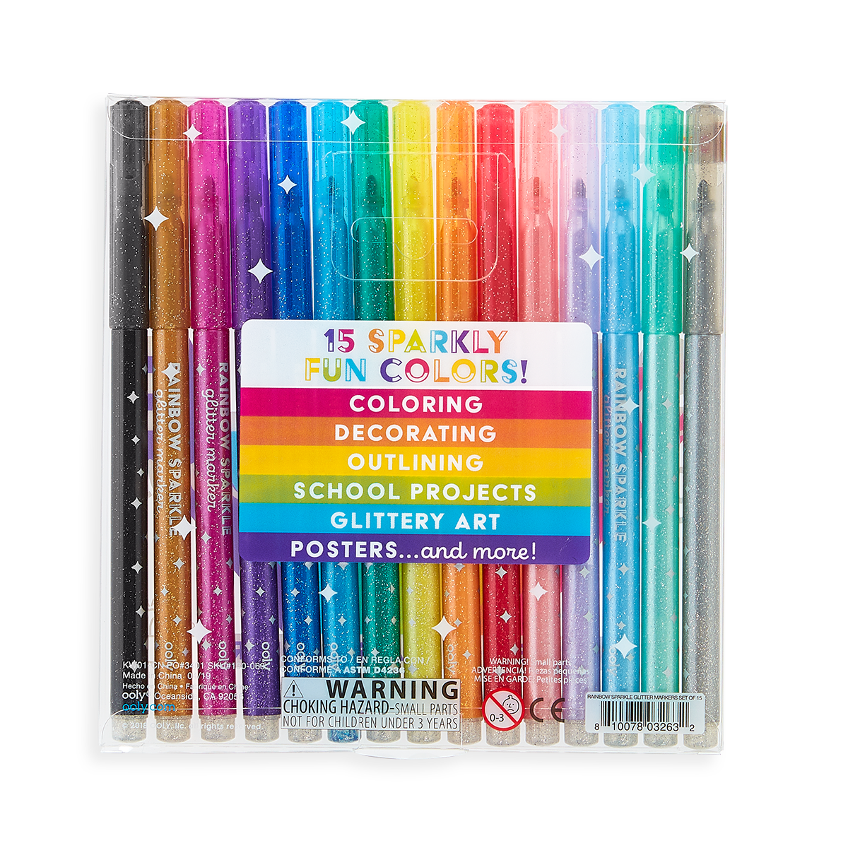 OOLY Rainbow Sparkle Glitter Markers - Set of 15 Markers