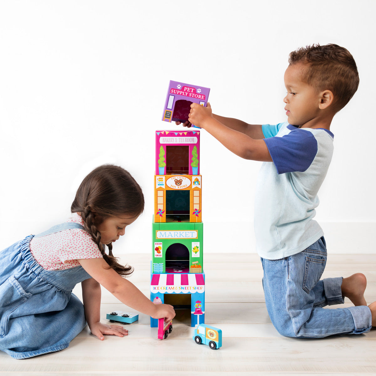 Stackables Nested Cardboard Toys And Cars Set - Rainbow Town