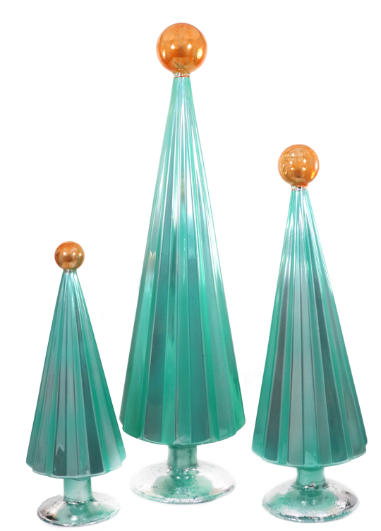 Pleated Tree Mint Orange Set Of 3