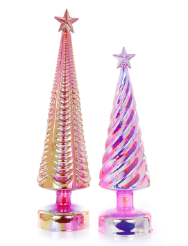 Iridescent Lit Treepink Set Of 2