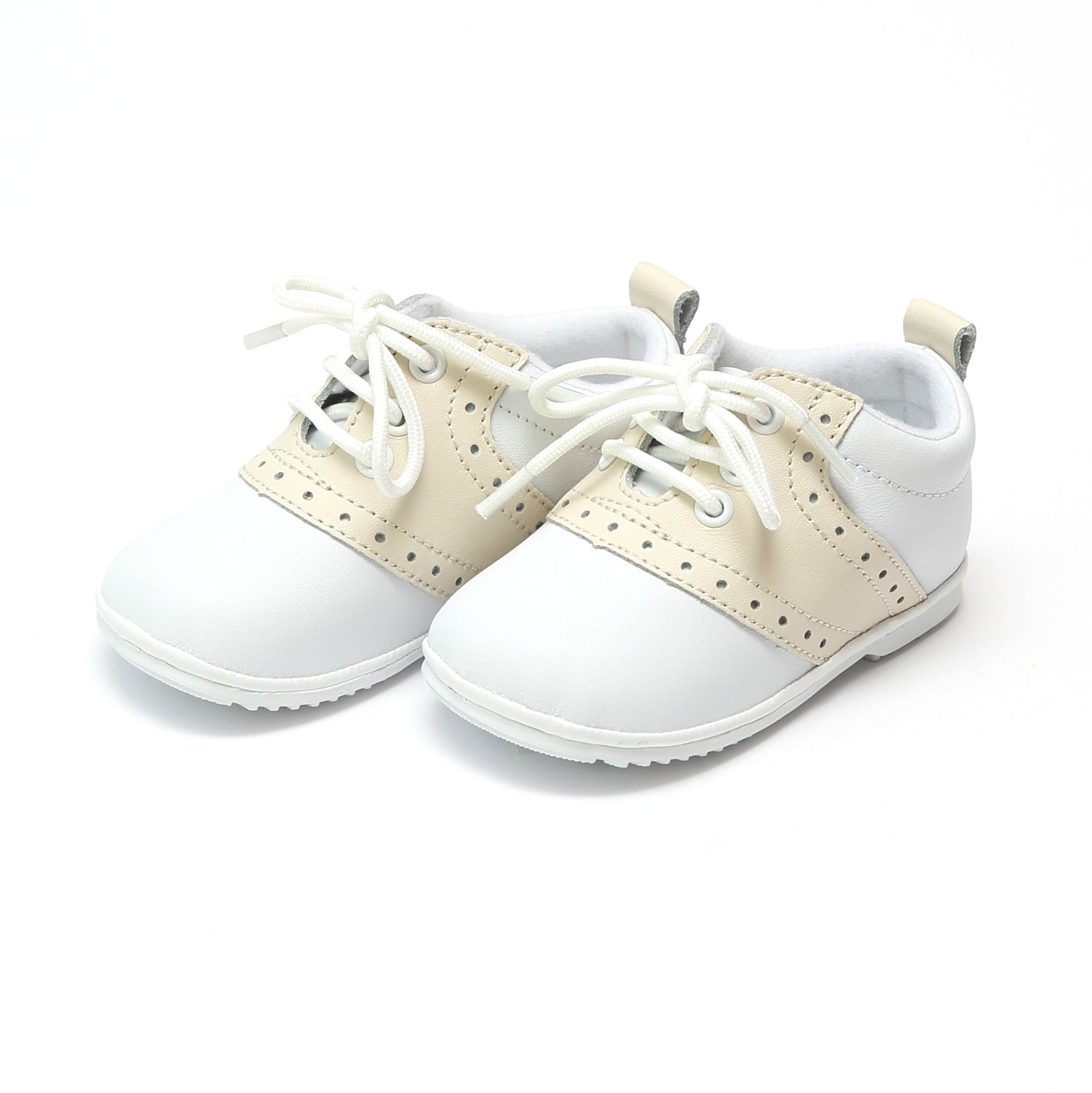 Angel Austin Beige Leather Saddle Oxford Shoe - Babies & Toddlers Lace Up Shoes