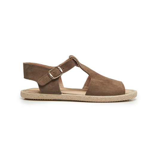 Suede T-bar Espadrille Sandal In Taupe