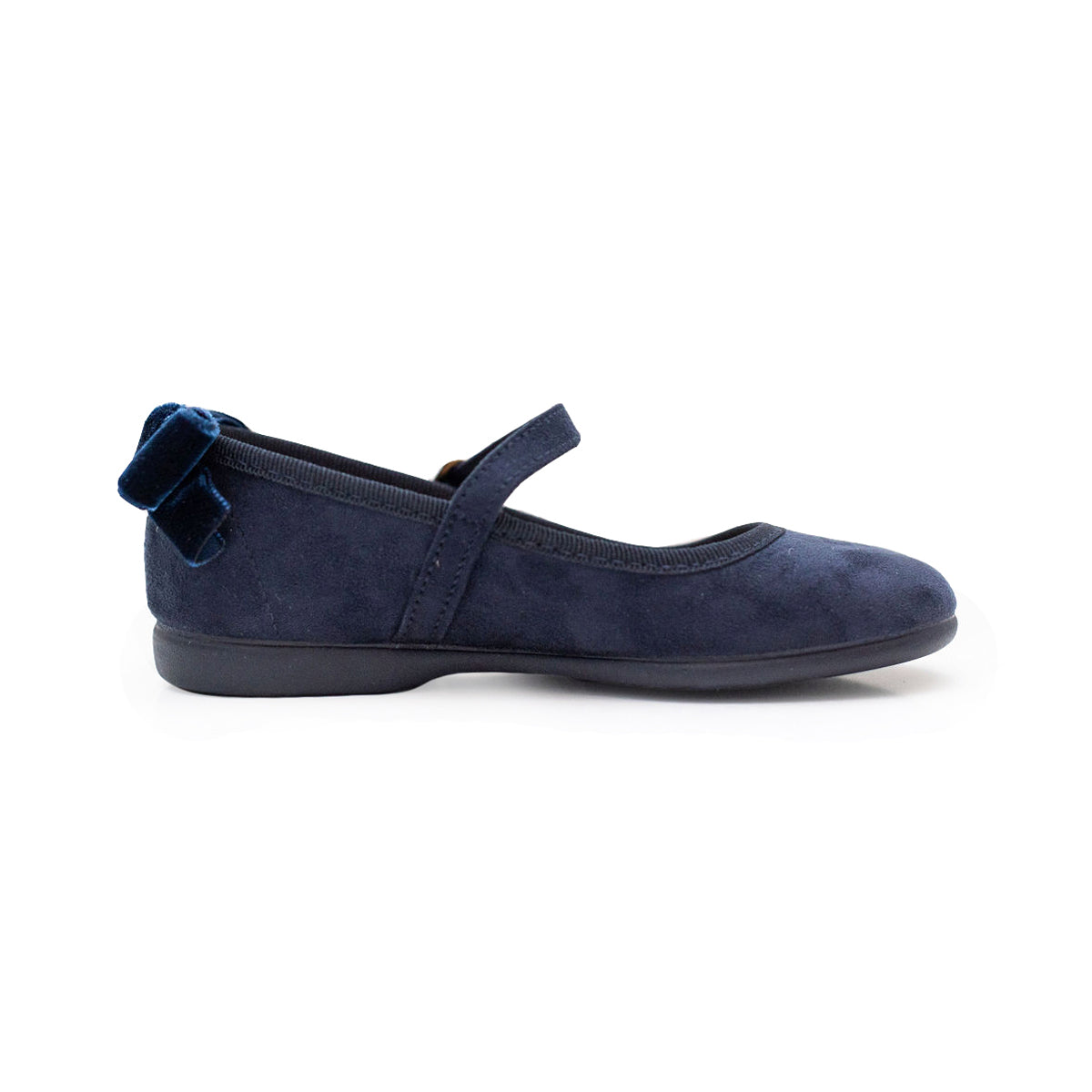 Suede Mary Janes With Velvet Bow In Navy