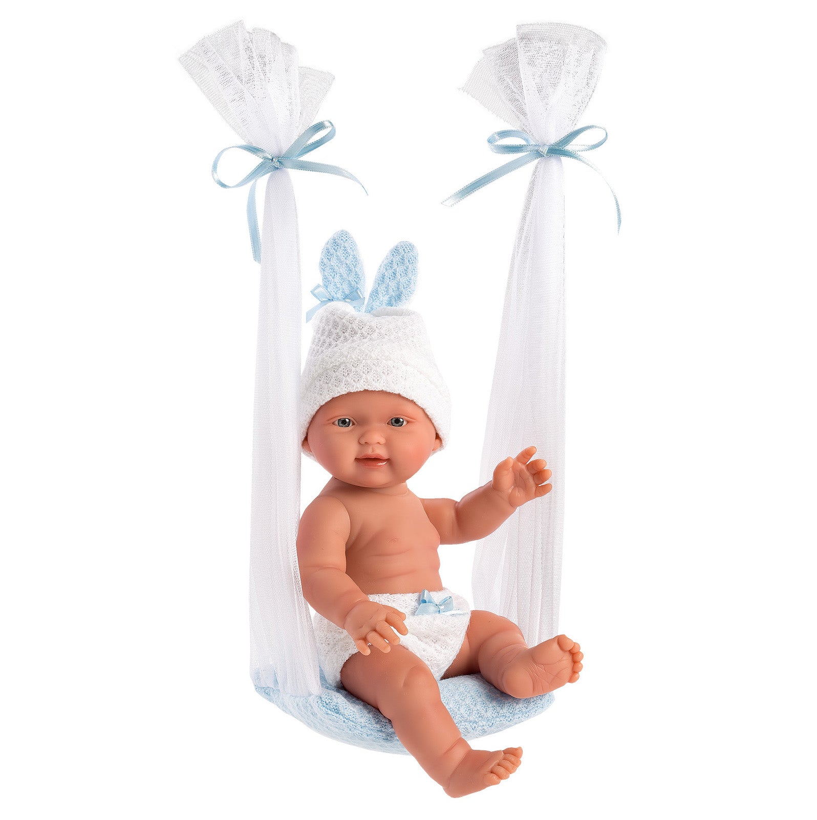 Llorens 10.2" Anatomically-Correct Baby Doll Sam with Tulle Baby Swing Dolls