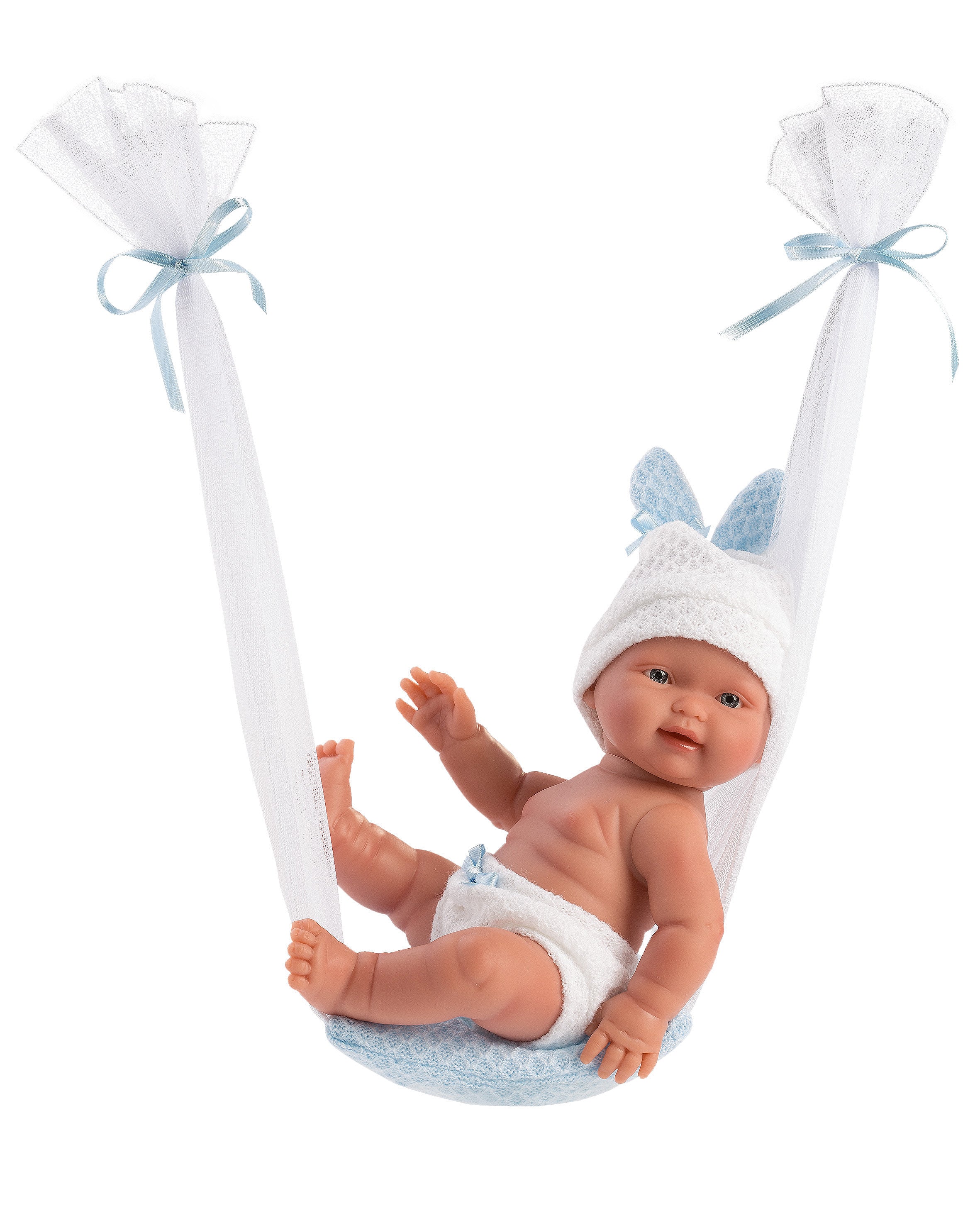 Llorens 10.2" Anatomically-Correct Baby Doll Sam with Tulle Baby Swing Dolls