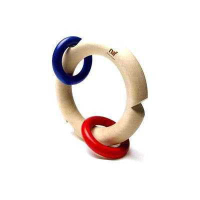 Naef Griffi Blue and Red Wooden Teething Ring Teethers