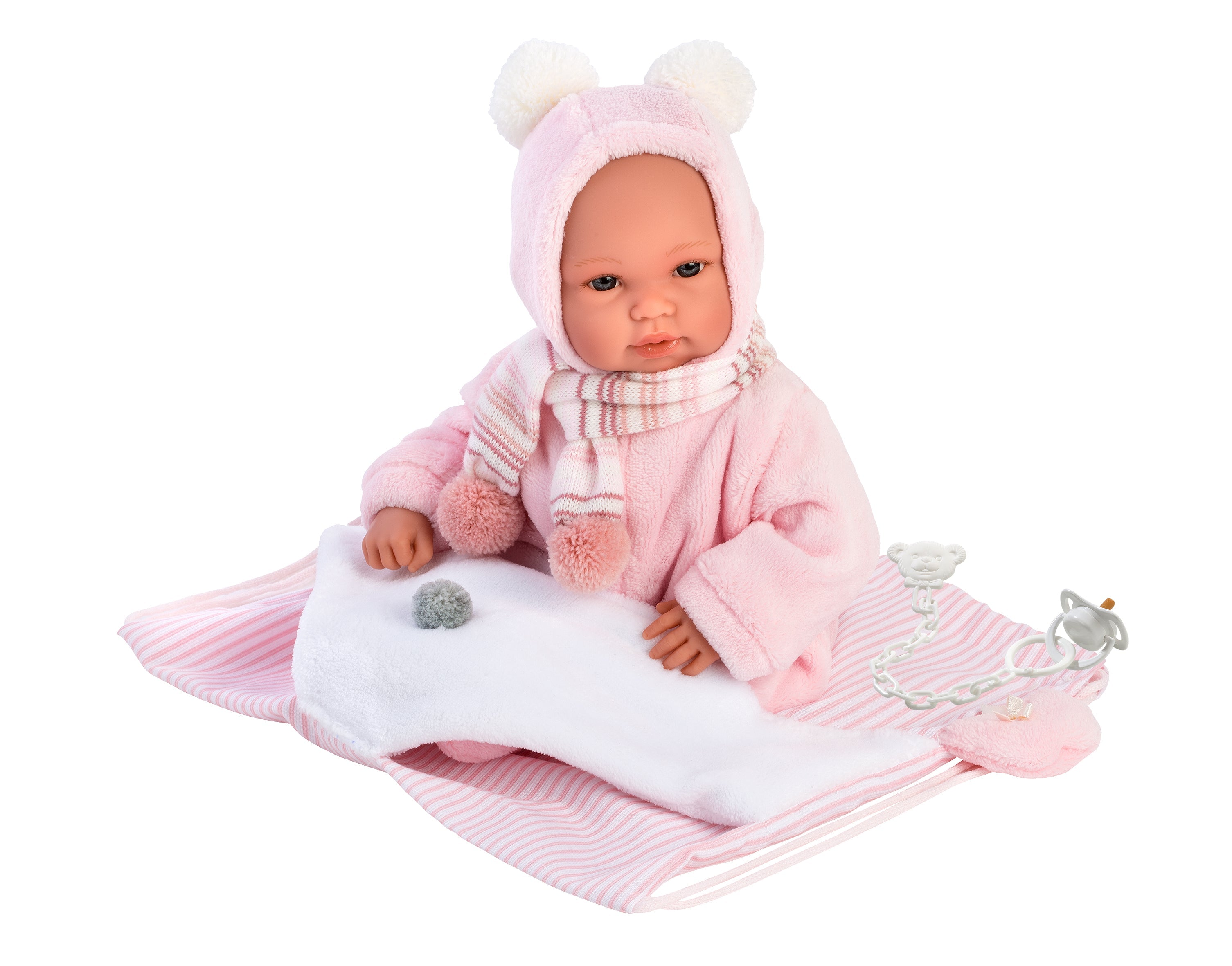 Llorens 14" Soft Body Crying Newborn Doll Amelia with Swaddle Blanket Backpack Dolls