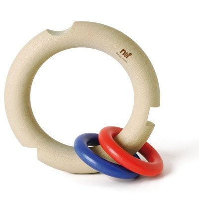 Naef Griffi Blue and Red Wooden Teething Ring Teethers