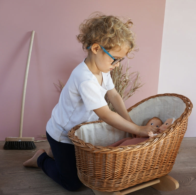 Egmont Les Petits by Wicker Cradle with Knitted Blanket Pretend Play