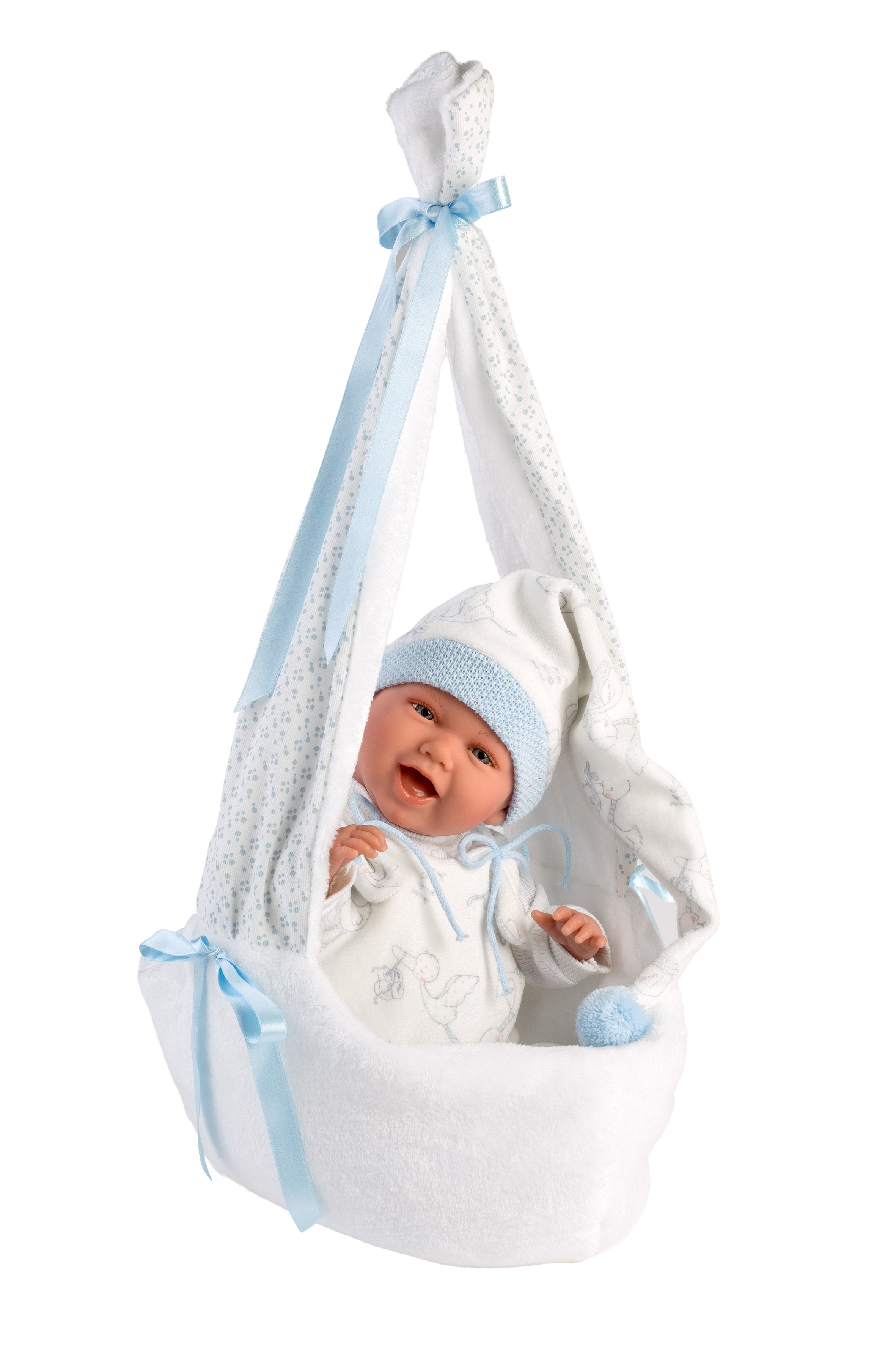 Llorens 16.5" Articulated New Born Drake With Carrycot Dolls