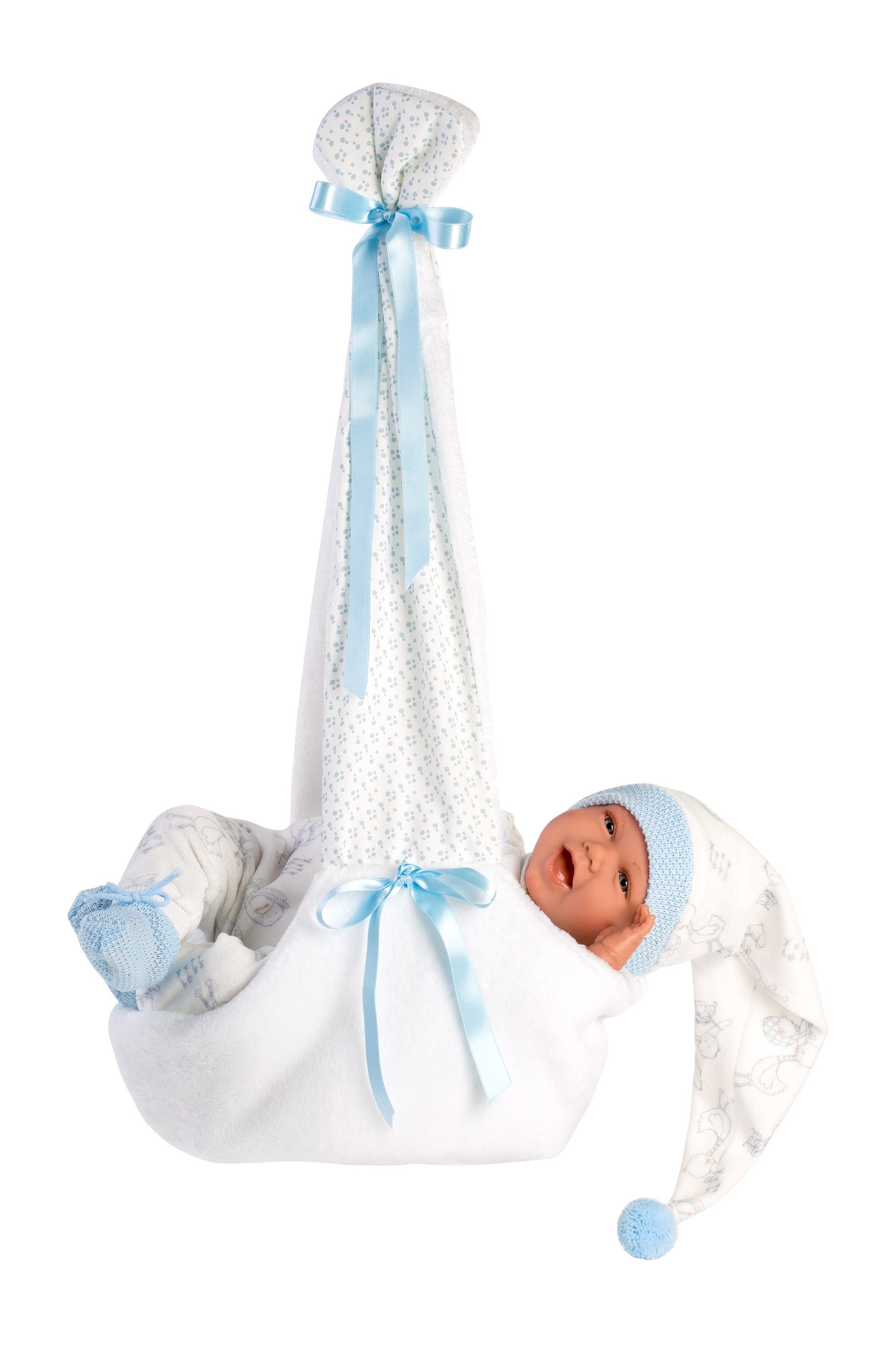 Llorens 16.5" Articulated New Born Drake With Carrycot Dolls