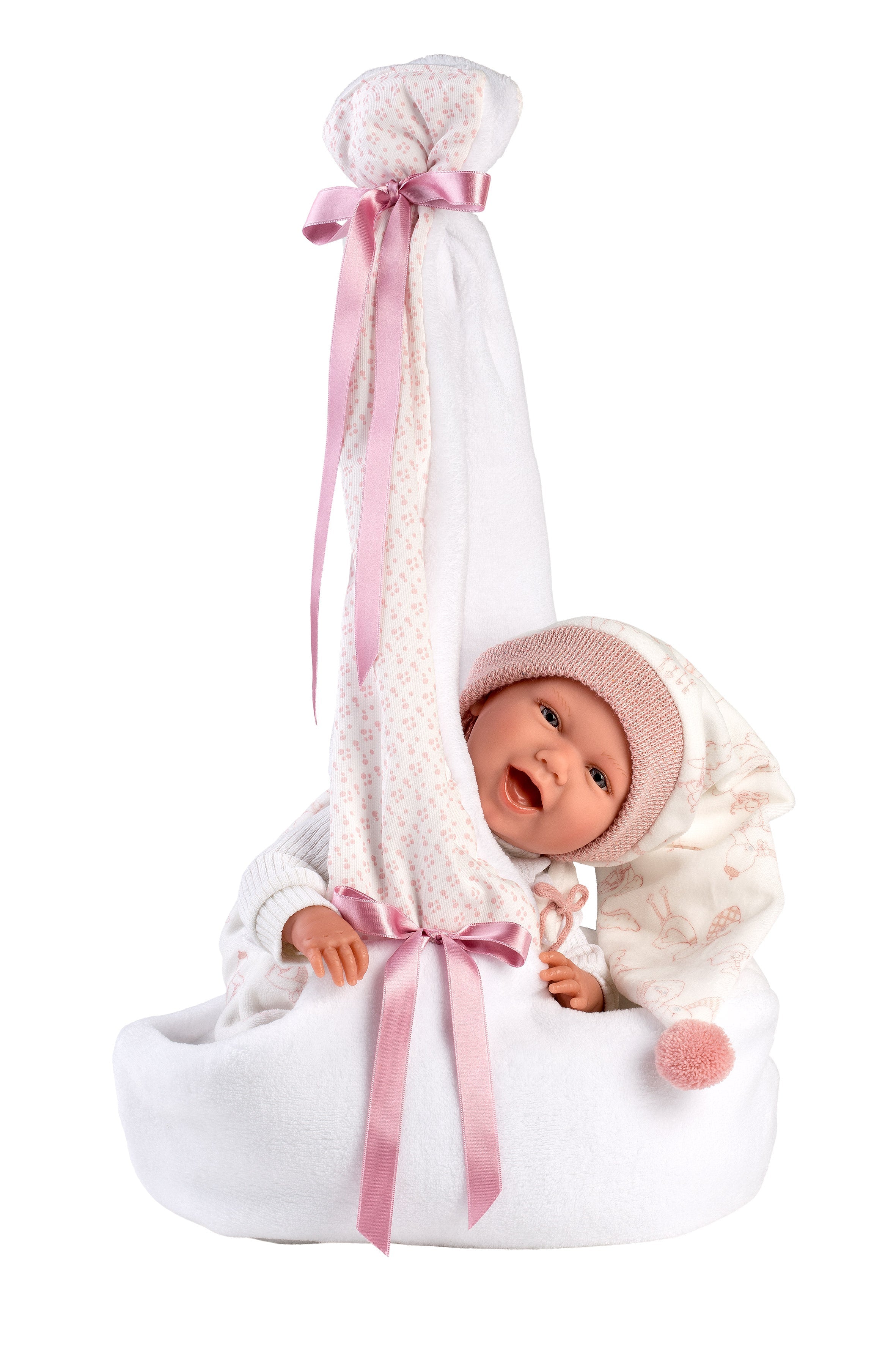 Llorens 16.5" Articulated New Born Natalia With Carrycot Dolls